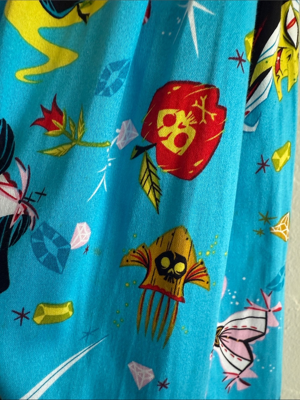 Pinup Couture Bright Turquoise Snow White Graphic Print Gathered A-Line Skirt - Picture 9 of 13